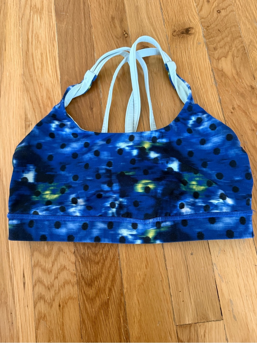 Lululemon Blue and Black Polka Dot Tie-Dye Strappy Sports Bra